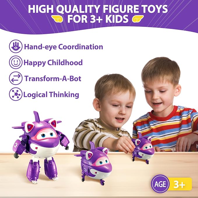 Super Wings Transformable Plane Toys, 5 Crystal Airplane Figures, 2 in 1 Rescue Bots Action Figures for 3-7 Year Olds