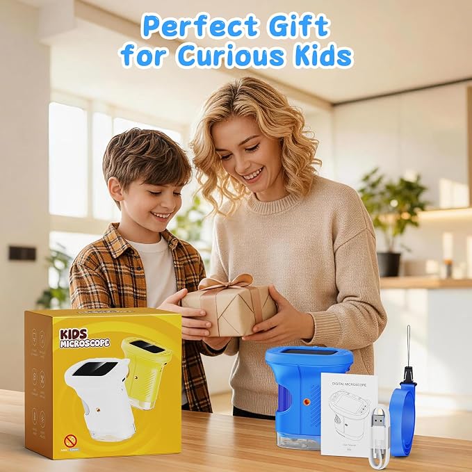 1000X Handheld Digital Microscope for Kids (Blue) | 4K HD 2.4" Screen, 200–1000X Magnification, Portable Kids Microscope, Educational STEM Toy, Gifts for Boys and Girls Age 5–12