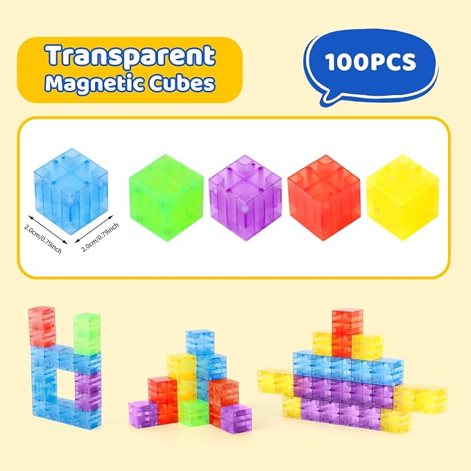 ZHENFINITY 100PCS Colorful Magnetic Building Blocks, STEM Construction Toy | Light-Through Blocks for Open-Ended Building, Creativity and Hands-On Play, Gift for Boys and Girls Ages 4-8