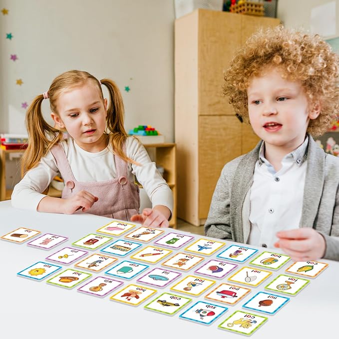 CVC Word Games Kindergarten, Memory Games for Kids Ages 4-8 & Matching Game | for Toddlers 3-5, 60 PCS Phonics Games Flash Cards, Educational Toys Homeschool Bakc to School Supplies for Boys and Girls
