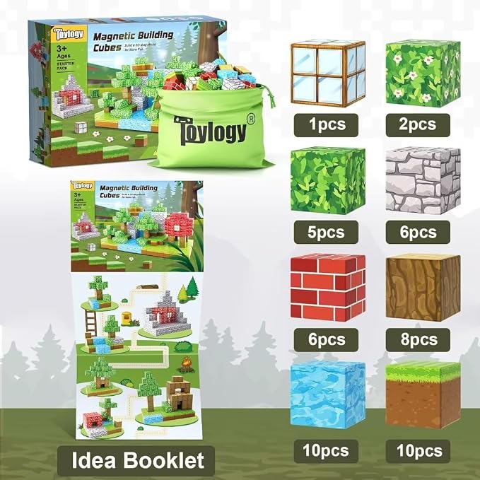 Magnetic Blocks 1 inch Magnetic Building Blocks for Kids Age 3-5 5-7 6-8 | Magnet Learning Sensory Toys, Game Inspired Building Craft, Holiday Toys Birthday Gifts, Mine Magnet World Stacking Cubes