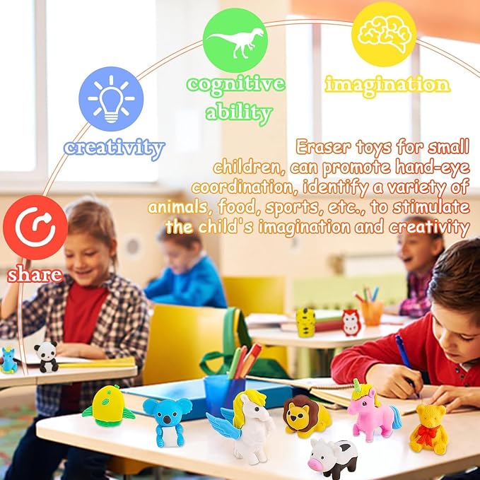 URSKYTOUS 35Pcs Animal Erasers Desk Pets for Kids,Classroom Prizes | Bulk Pencil Puzzle Erasers for Back to School,Treasure Chest,Goodie bag stuffers,Easter Egg Fillers,Stocking Stuffers