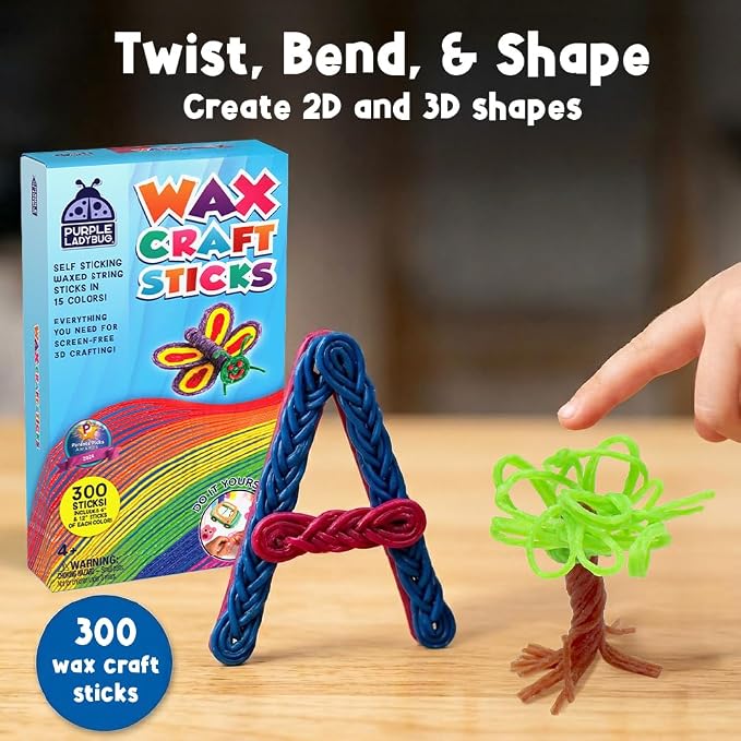 Wax Craft Sticks for Kids 300 PCS in 15 Colors, Mess-Free Sensory Craft | Reusable Bendable Wax Sticks, 6 in and 12 in Lengths, Non-Toxic, Screen-Free Road Trip and Airplane Travel Toy, Ages 4+