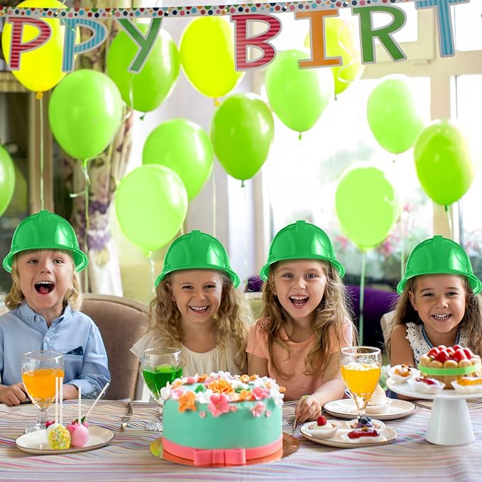 Sumind 48 Packs Construction Party Hats Kids Plastic Worker Helmet Bulk Toy for 3-8 Years Children Dress up Party Supplies(Green)