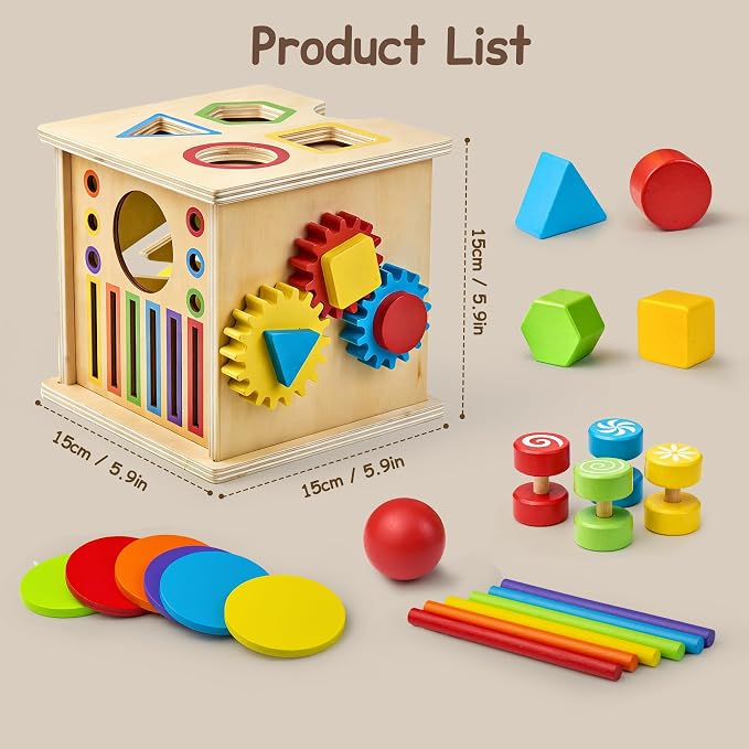 TOMMYHOME Wooden Montessori Multifunctional Sensory Box 8-in-1,Help Children Improve Their Arithmetic Skills and Color Recognition abilities.Coin Box