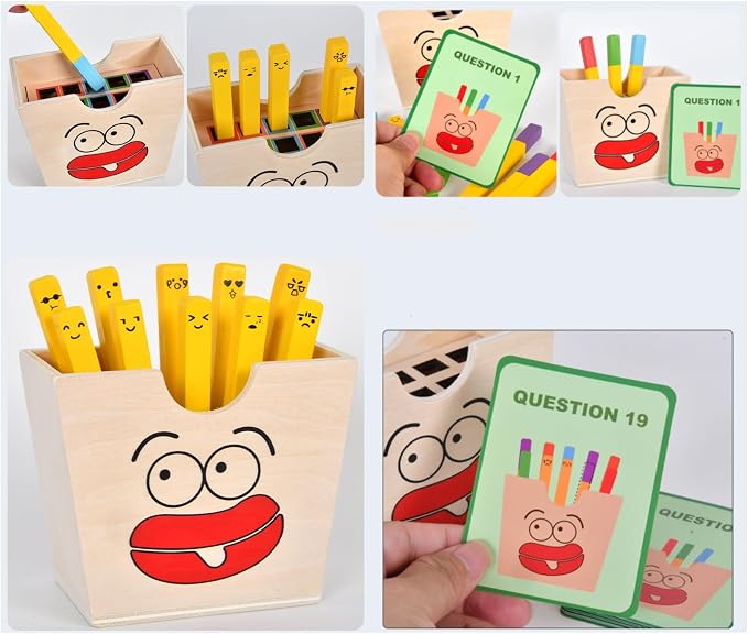 Wooden French Fries Sorting & Stacking Toys, Montessori Toys for 3+ Year Old, Preschool Educational Toys to Develop Fine Motor Skills