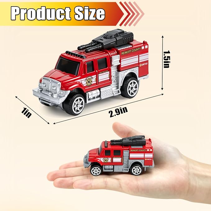 6 Pack Diecast Fire Truck, Mini Alloy Fire Truck Toy for Toddlers 3-5 Firetruck City Emergency Cars Toys Set for Kids Boys Age 3 4 5 6 7 Years Old Goodie Bag Stuffers Birthday Gift