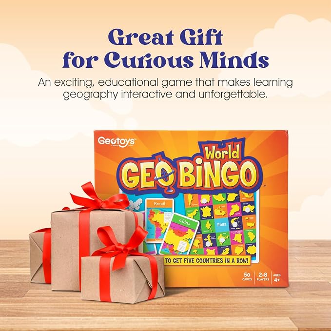 World Bingo for Kids Ages 4 and Up, Geography Game for Home, School or Camp | Fun Kids Educational Game & Learning Resources, Bingo Games for Family,Kids Geography Toy,Play & Learn Countries of the World