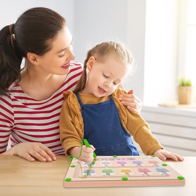 MTYOKILN Magnetic Color and Number Maze, Montessori Wooden Magnet Puzzle Game Board for Toddlers, Learning & Education Toys for Preschoolers, Fine Motor Skills Toys for Boys Girls 3-5 Years Old