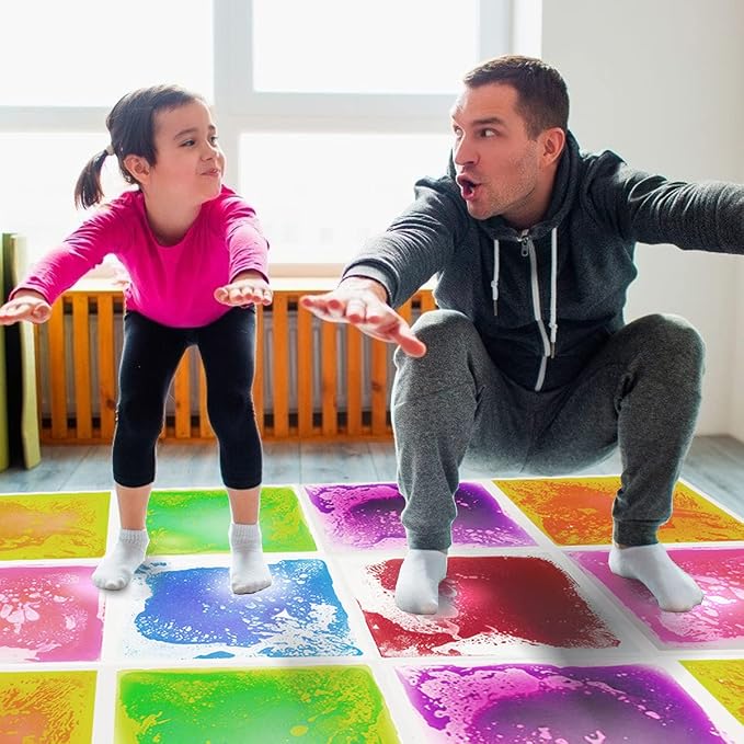 edusense Liquid Sensory Floor Tiles Non-Slip Autism Home&Classroom Play 3+ | Non-Slip Cushioned Motion Tiles for Autism Sensory Play, Daycare, Motor Skills, Visual Tracking, Ages 3+