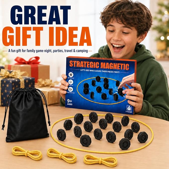 Magnetic Chess Game with 20 Full-Size Stones, Magnet Game with 3 String | Portable family game for kids, teens and adults, perfect for game nights, parties, travel, camping and indoor or outdoor play