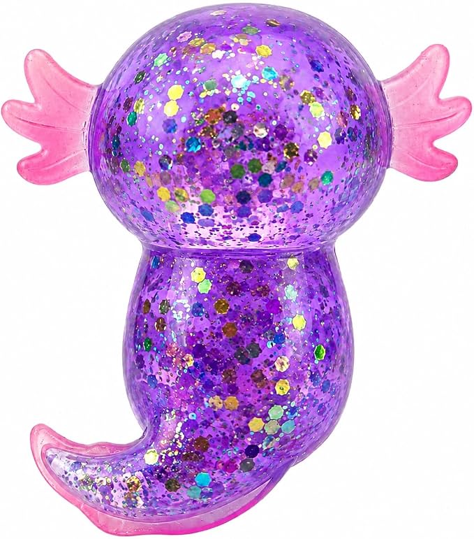 Axolotl Squishy Stress Ball, Soft TPR Slow Rising Squeeze Toy, Cute Axolotl Fidget Toy for Stress Relief, Anxiety Calming Sensory Toy for Kids Adults(Purple Long Tail Axolotl)