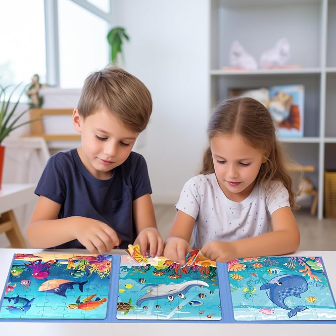 Magnetic Puzzles for Toddlers 3-5 Toddler Puzzle Travel Toys (Sea) | Jigsaw Puzzles for Kids 75-Pieces Travel Toys Sea Puzzles Ages 4-6 Road Car Trip & Airplane