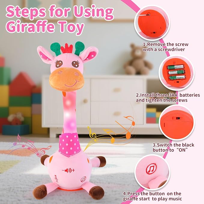 Emoin Dancing Talking Giraffe Toy for Baby Toddler, Dancing Giraffe Toy Singing Mimicking Recording Repeating What You Say with LED English Sing for Boys Girls Gift, 15 Second Recorde | Mimicking Repeating What You Say, LED Flashing Plush Giraffe Gift ...