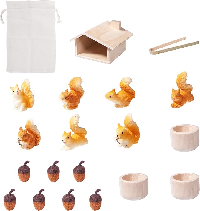 Sorting Stacking Wooden Toys for Toddlers, Squirrel Toys | Montessori Toddler Sensory Bin Tool Toy, Wood Squirrel Toy House Fine Motor Skill Early Learning Educational Gift for Kids