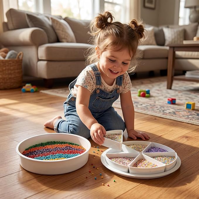 Round Sensory Bin with Lid for Play and Educational Activities | Large (16.9") - Sealable with 6 Removable Storage Dividers