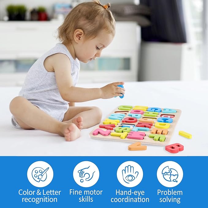 Aile Wooden Learning Alphabet Peg Puzzle Board Toys