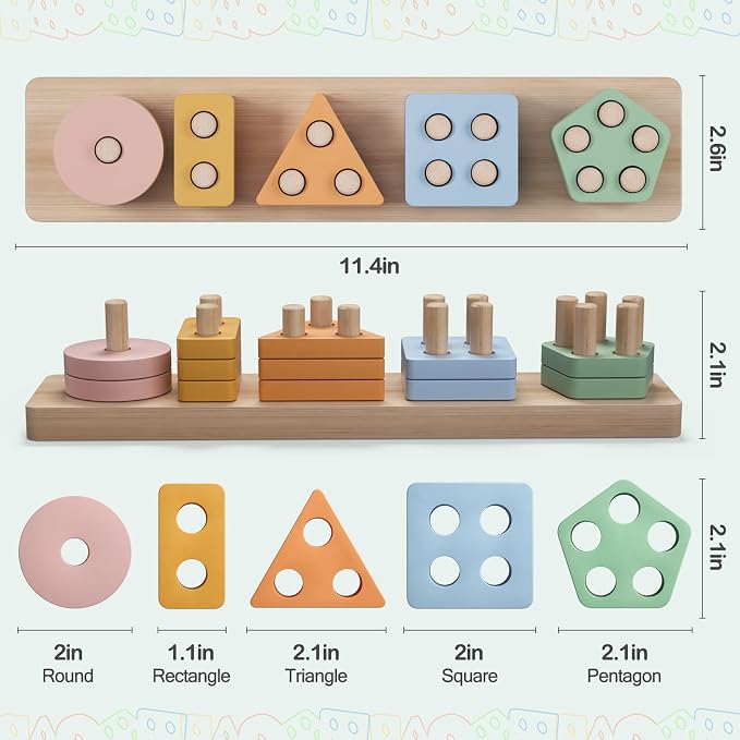 Montessori Toys for 1 2 Year Old Boy Girl, Toddler Toys Wooden Shape Sorter | Birthday Gifts for Age 12-18 Month, Baby Sorting Stacking Toys Color Stack Blocks Puzzles, Preschool Kids Learning Toys Game