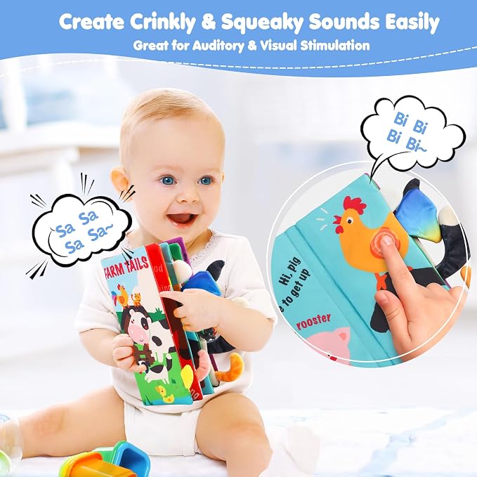 beiens Baby Books Toys, Tummy Time Touch and Feel Sensory Toys for Infant | Crinkle Cloth Book Toy for Baby 0-3-6-12-18 Months, Early Development Stroller Soft Toy, Newborn Shower Gift for Boy Girl