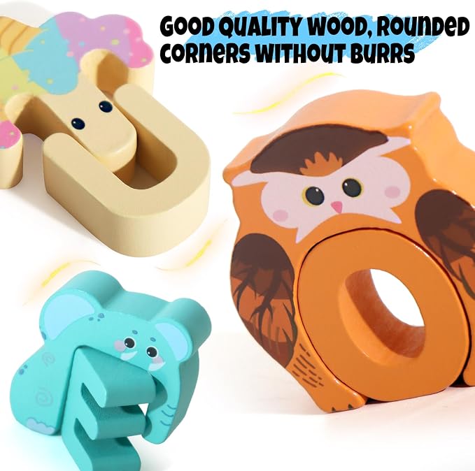 52 Pieces Matching Game, Wooden Alphabet Animal Puzzles for Toddlers, ABC Peg Puzzles for Kids Ages 3-5, Preschool Learning Activities Toys