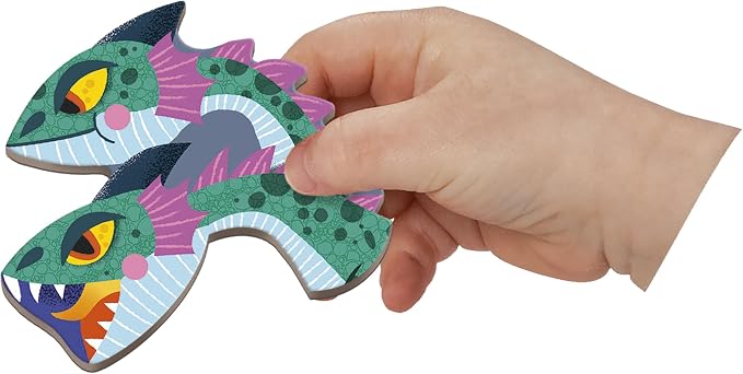 Janod - Magnéti'Book - Magnetic Game - Dragons - Purple | Cardboard Kids Toy - Develops Dexterity and Imagination - 63 Pieces - Ideal for Ages 3 and Up - Preschool Learning Activity