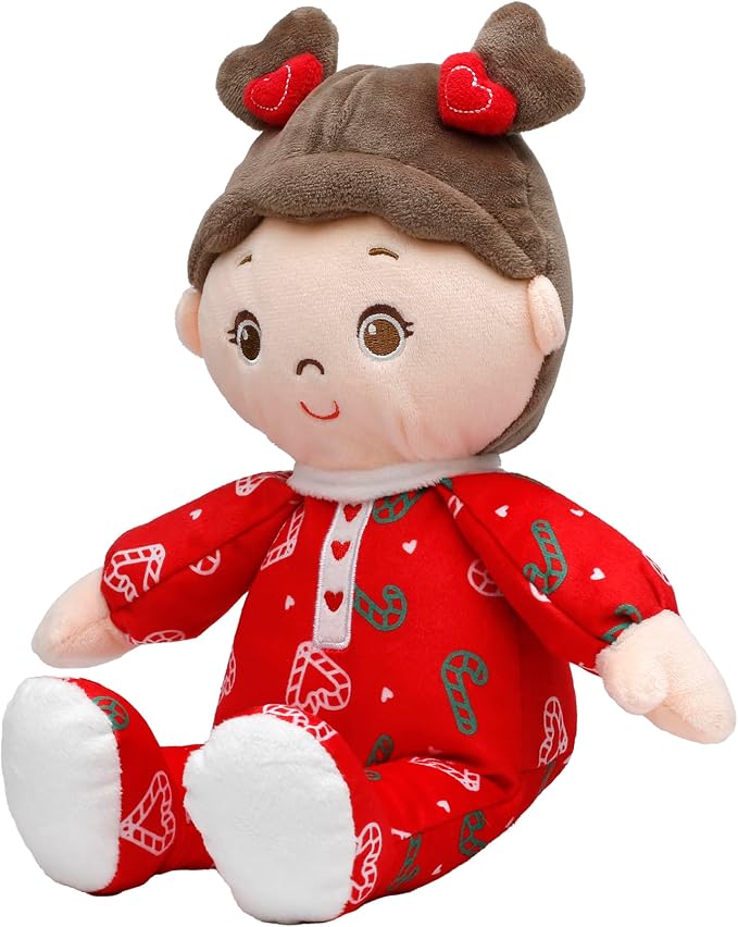 Baby Starters Large 13 inch Soft Baby Doll with Printed Pajamas, Brunette Ruby, Red