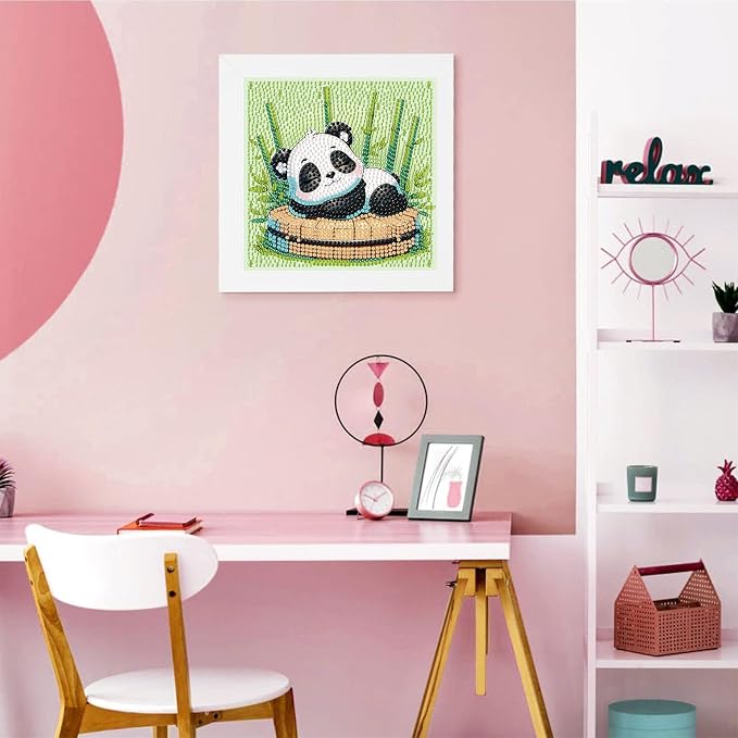 Gemozaic Diamond Art Kits for Kids with Frame, Panda Diamond Art for Kids Ages 4-6-8 for Gift Home Wall Decor (7x7inch)