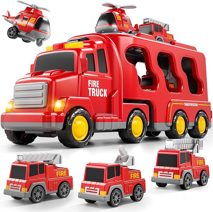 Bennol Fire Truck Toy Set for Kids Toddlers Ages 3-5: Fire Engine with Extendable Ladder & Helicopter | Friction Powered Toy Cars for Boys Girls Gifts1 2 3 4 5 Years Old