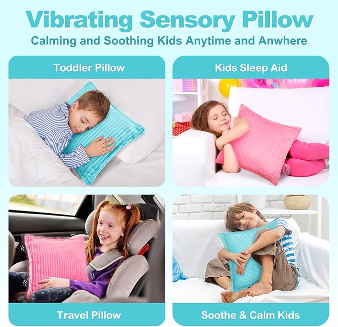 Subao 12" Vibrating Toddler Pillow with Two Textures, Sensory Toys for Kids with Autism, ADHD, Birthday & Xmas Gift for Boys & Girls Aged 4-10, Blue