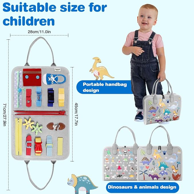 Busy Board Montessori Toys for Boy & Girl Birthday Gifts, Autism Sensory Travel Toy, Educational Activity Sensory Busy Book for Learning Fine Motor Skills, Gray