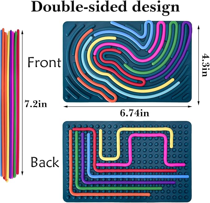 2 Pack Sensory Activity Boards, Sensory Fidget Toys for Stress Relief | Quiet Sensory Toys, Fidget Toys for Adults and Kids, 28 Colorful Strings, Screen-Free Travel Activity for Car and Airplane