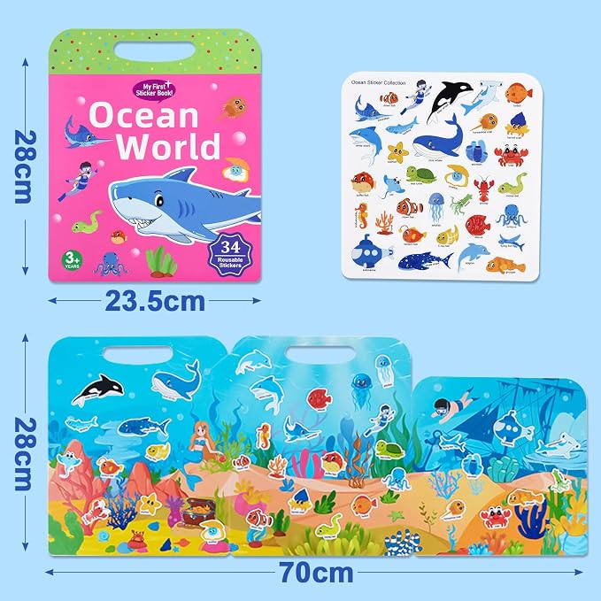 ASTARON 5 Pack Reusable 3D Puffy Sticker Books for Kids 3-6 | Jelly Sticker Game Educational Sensory Learning Toy, Travel Toys and Busy Book(Vehicle Dino Animal Ocean Space)