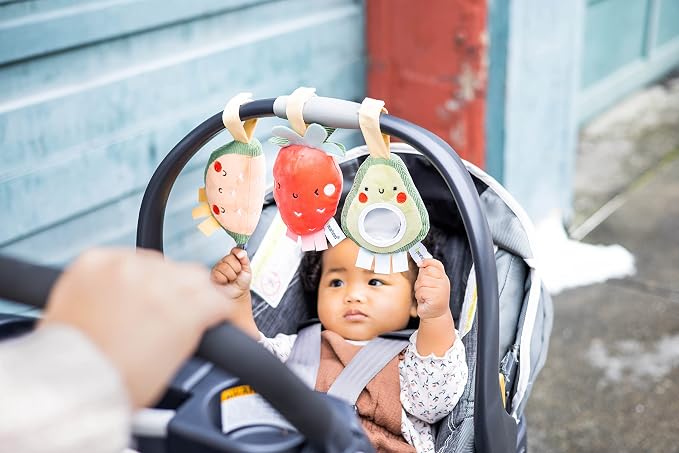 Pearhead Fruit Stroller Toys, Plush Hanging Baby Toy, Set of 3 | Strawberry Avocado Watermelon, Car Seat Attachments, Hanging Mirror, Newborn Gift, Easy-Grip Design, Tummy Time