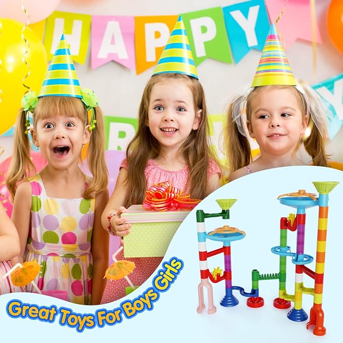 MaxTronic Marble Run Toy, 110pcs Marble Maze Kit STEM Educational Learning Toy for Kids, Mable Race Construction Railway Building Blocks with 60 Marbles Birthday Gift for Boys Girls 3-12 Years Old
