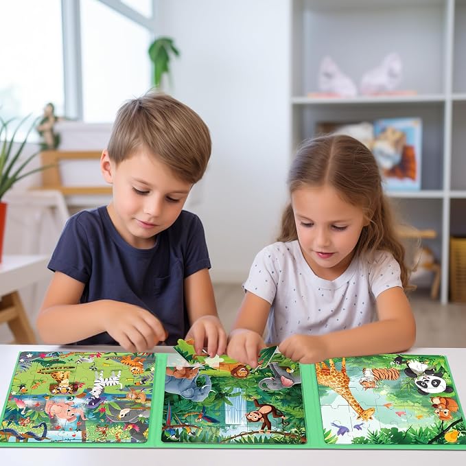 Magnetic Puzzles for Toddlers 3-5 Toddler Puzzle Travel Toys (Animal) | Jigsaw Puzzles for Kids 97-Pieces Travel Toys, Animal Jungle Puzzles Ages 4-6 Road Car Trip & Airplane