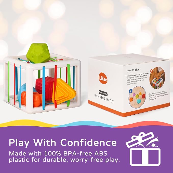 LiKee Montessori Activity Cube Toy, Sensory Shapes for Baby 12M+