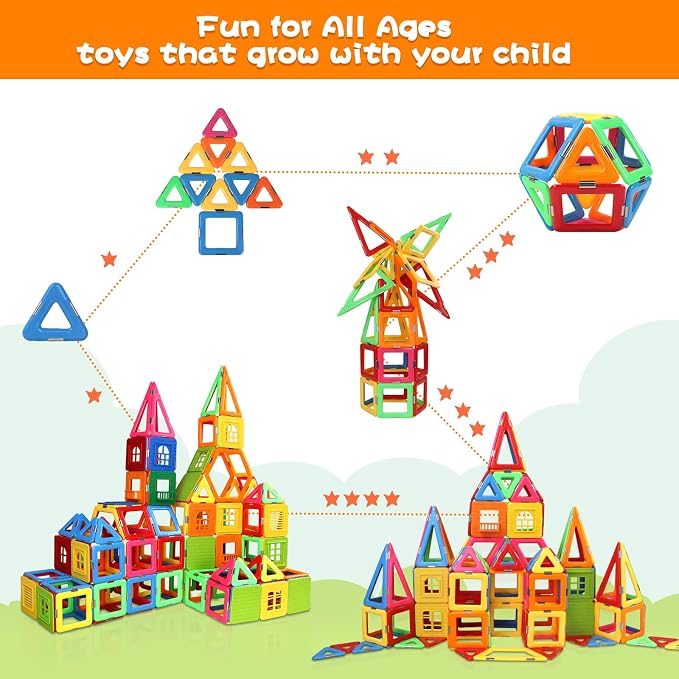 Coodoo Upgraded Magnetic Blocks Tough Tiles STEM Toys for 3+ Year Old Boys and Girls Learning by Playing Games for Toddlers Kids, Compatible with Major Brands Building Blocks - Starter Set