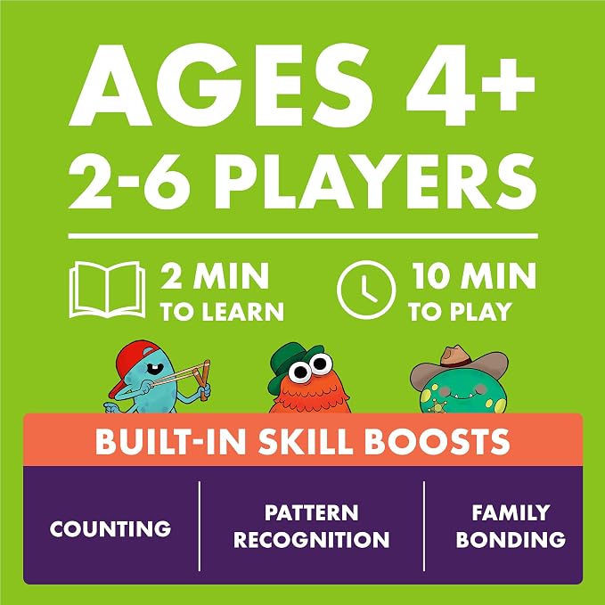 Exploding Kittens Monster Match, 2-6 Players, Ages 4+ Kids Matching Game | Roll dice, match monsters, and spot the right cards in this quick kids game that builds counting and pattern skills.