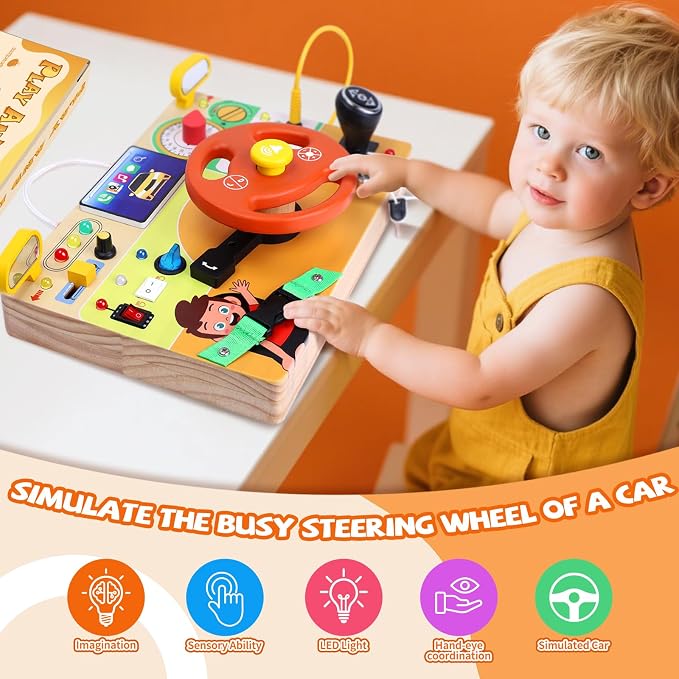 Busy Board,Montessori Toys for 1-3 Year Old Boys & Girls,Travel Activities for Toddlers,Sensory Toy for Kids with Autism,Perfect Christmas Birthday Gift Idea (Busy Board v6)