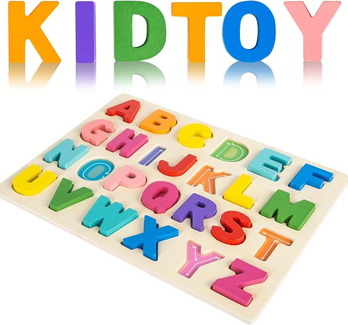 Attmu Wooden Puzzles for Toddlers, 2 Pcs Alphabet ABC Shape Number Puzzle | Learning Toys for Kids Preschool Educational Activities Toddler Gift Toys for Girls Boys Christmas Valentines Easter