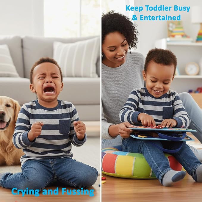 Montessori Busy Book for Toddlers, Educational Sensory Learning Toy for Boys & Girls, Interactive Preschool Activity Quiet Book, Travel Toy for Airplane & Car (Blue)
