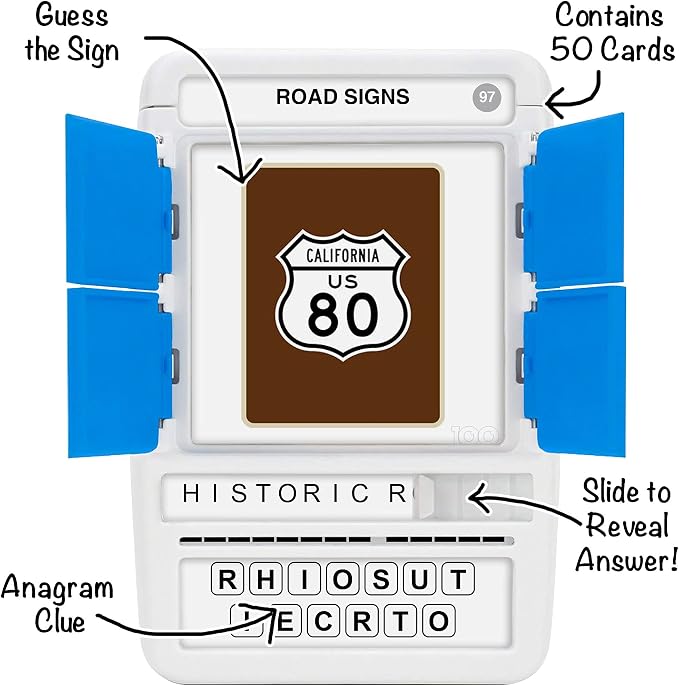 US Road Signs Travel Game - Learn 100 Road Signs | Flash Cards with Slide Reveal Case | Card Game, Gift, Stocking Stuffer | Hours of Fun for Kids and Adults | Ages 6+
