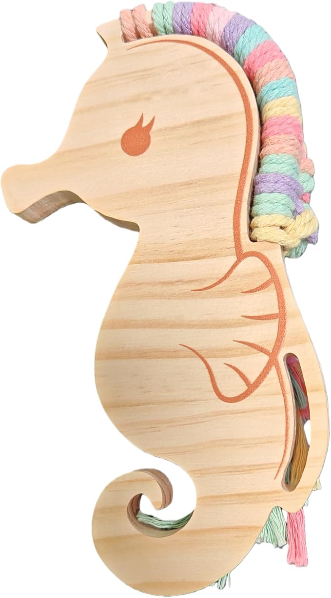 Eray Montessori Wooden Lacing Toy for Kids Ages 4-6, Fine Motor Skills Sensory Threading Animal Toy, Preschool Learning Activity Toy for Hand-Eye Coordination & Focus Training (Seahorse)