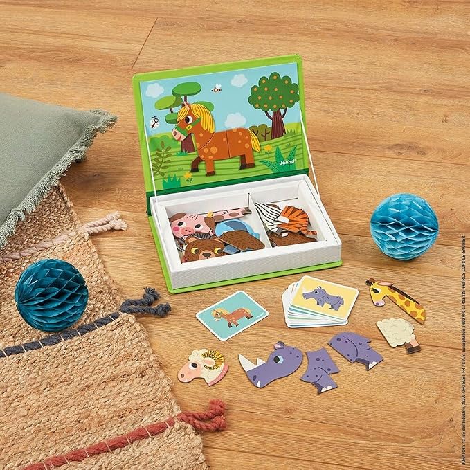 Janod MagnetiBook 41 pc Magnetic Animal Mix and Match Game - Creative Play - Enhances Motor Skills - Develops Dexterity and Coordination - Easy Storage, Educational, Safe | Creative Educational Play - Enhances Motor Skills - Develops Dexterity and Coor...