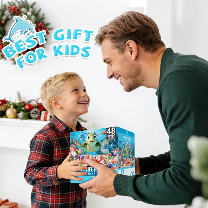 Jumbo Floor Puzzle for Kids, 48 Piece Animal Sea Turtle Puzzle Ages 3-8 | Extra-Thick Easy-Grip Pieces Form a 35.4 x 23.6-Inch Underwater Scene,Preschool Learning Educational Gift for Boys and Girls