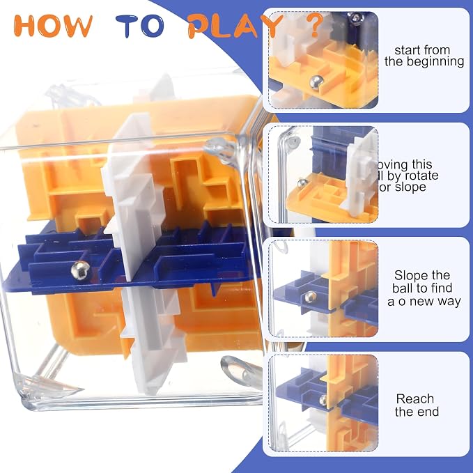 1 Sets Large Labyrinth 3D Maze Cube Puzzle Maze Game Gravity 3D Puzzle Cube Brain Teaser Ball Games for Kids Education Sensory Toys Gift for Adults (24-Sided,Wood)