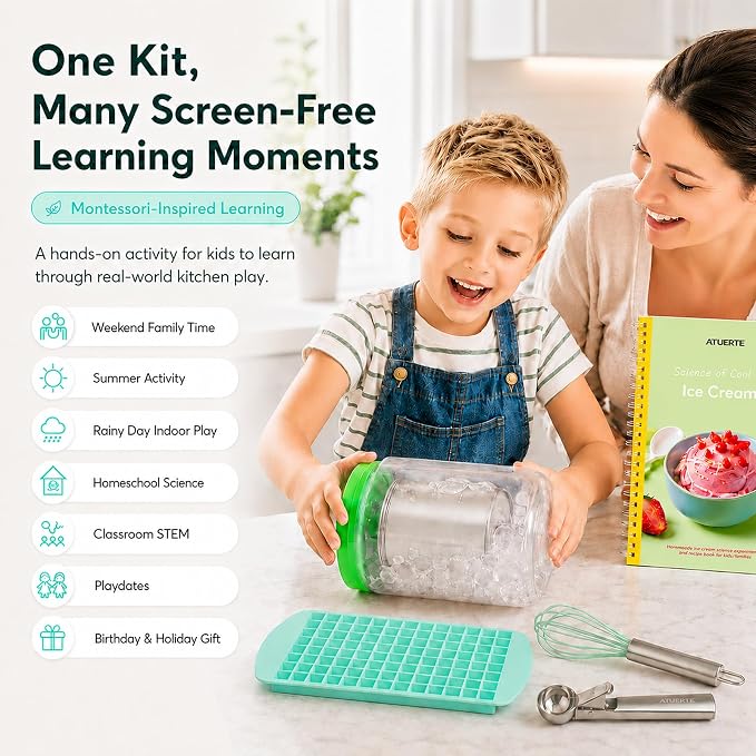 Ice Cream Science Kits for Kids, Make Real Ice Cream Sorbet and Frozen Treats, Ice Cream STEM Set for Kids, Science Experiment Kit with Visual Recipe and Lab Notebook, Gift for Ages 5+