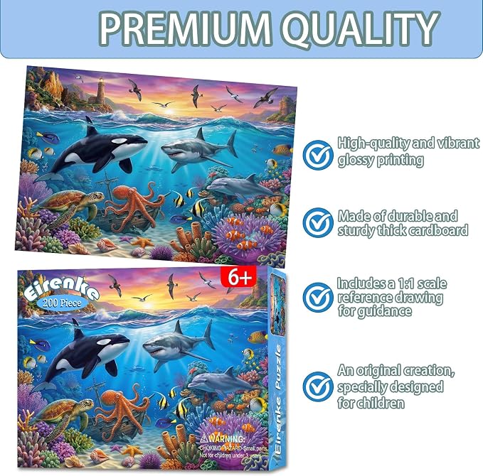Puzzles for Kids Ages 6-8 Year Old, 200 Piece Magical Underwater World | Jigsaw Puzzles for Boys & Girls Educational Learning Toy Kids Ages 6 7 8 9 10, Family Game Gift, Holiday Gifts for Boys Girls