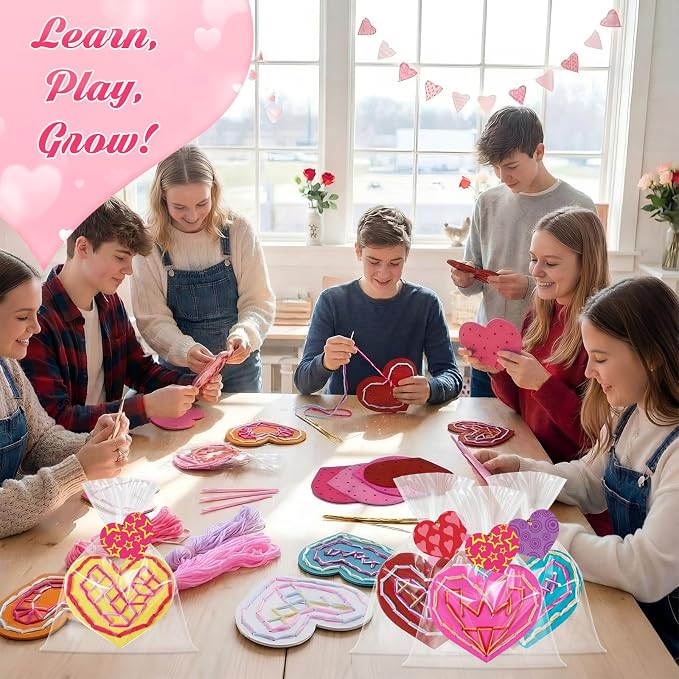 Capoda 18 Sets Valentines Gifts Bulk Lacing Cards Educational Threading Toy for Wooden Lacing Card Toys with Colorful Threads for Develop Imagination Early Education Learning Activity(Valentines)