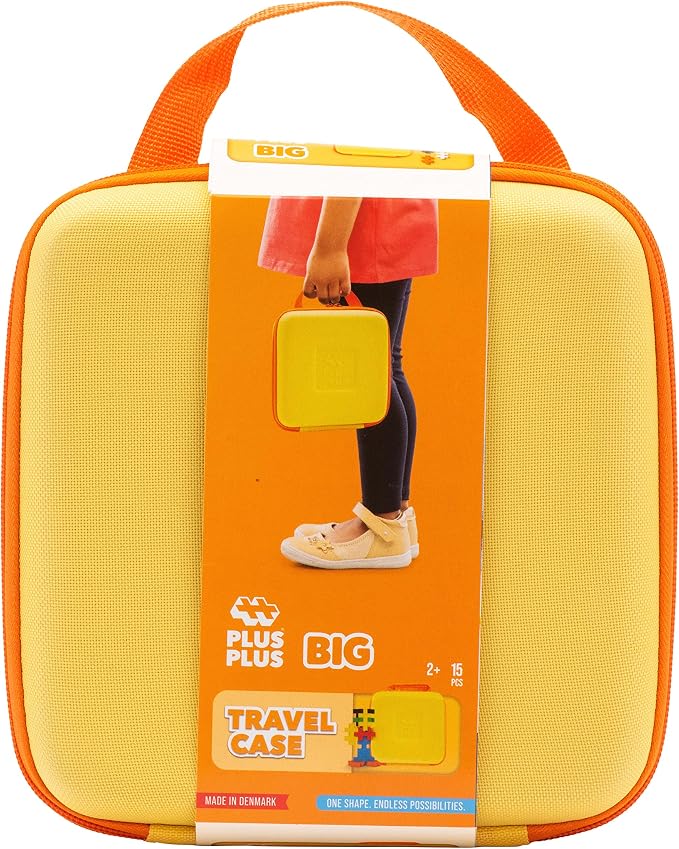 PLUS PLUS Big Travel Case w/ 15 Big Pieces - Large Blocks for Toddlers | Quiet Stem Toys for Toddlers, Prek Classroom Essentials, Waffle Blocks Jumbo, Stem Bins for Classroom, Sensory Bins